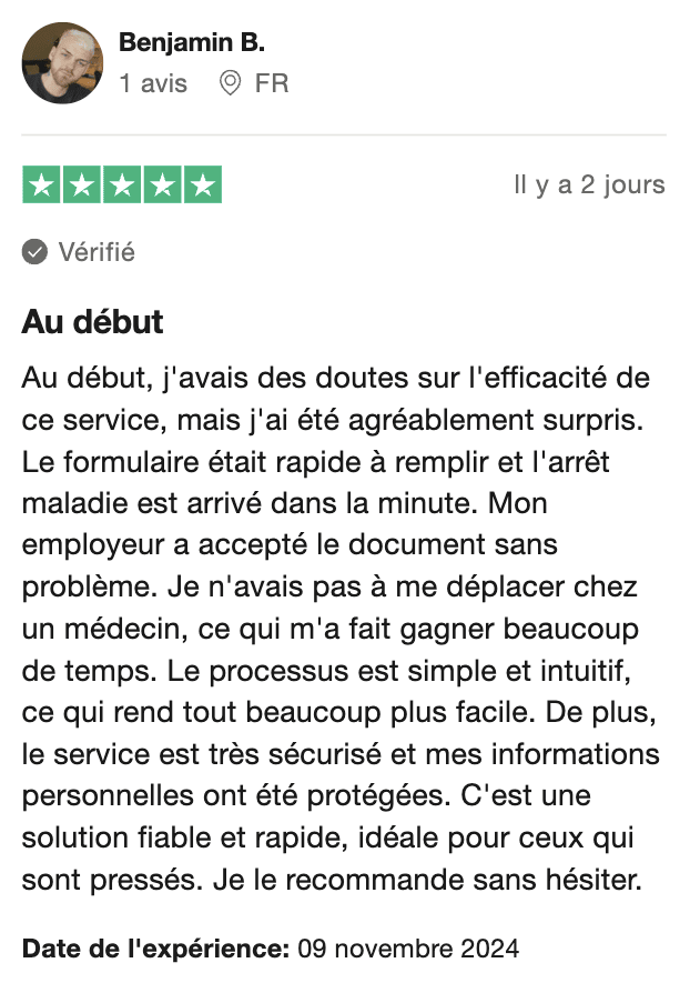 Témoignage auprès Arrêt maladie en ligne